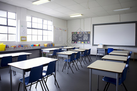 蓝色课桌典型英式学校教室背景