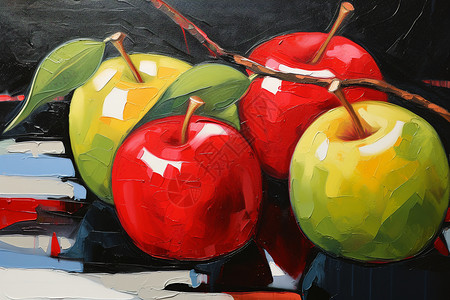 油画苹果细腻油画中的苹果插画