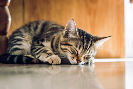 闭眼休息猫躺在地上的猫背景
