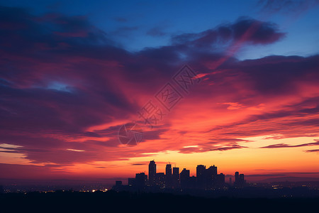 城市天际线轮廓夕阳下的城市天际线背景