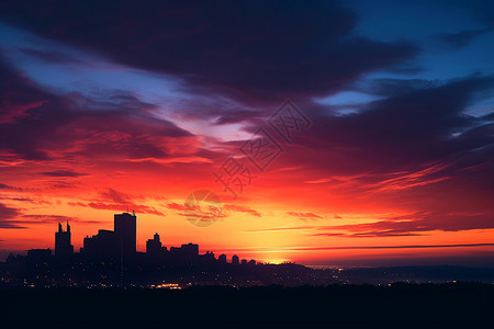 城市天际线轮廓夜幕降临前的城市天际线背景