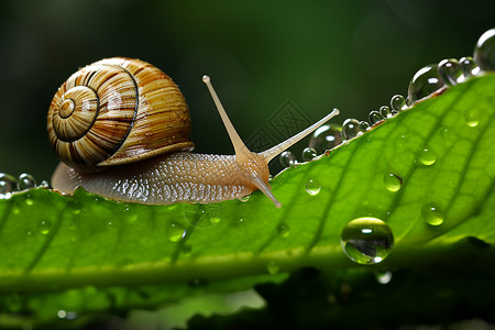 树叶上的蜗牛背景图片