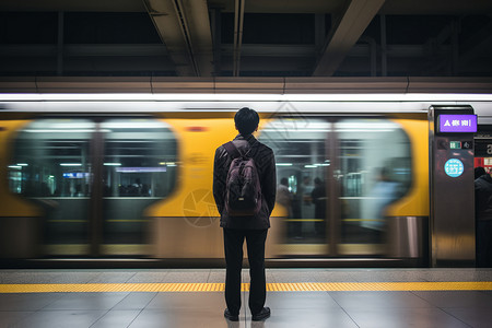 男人孤独站台等地铁的男人背景