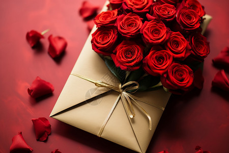 桌子上的玫瑰花和礼物图片