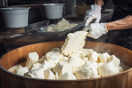 做豆腐男人制作乳制品的工人背景