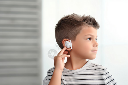 关注儿童听力戴着助听器的男孩背景