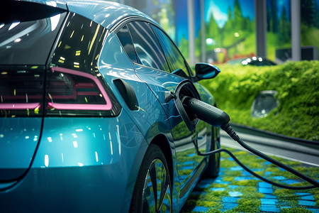 街道中充电的新能源车辆图片