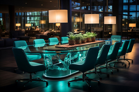 水会议室会议室内的桌椅和灯光背景