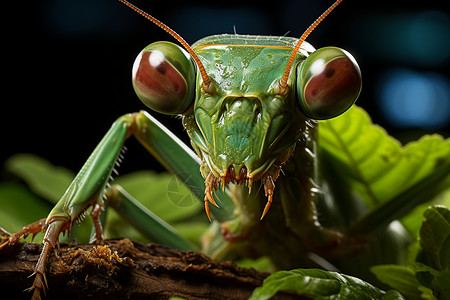 凶狠的螳螂植物青翠色高清图片