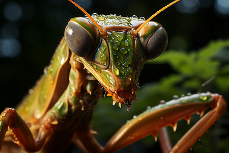 雨水中的螳螂背景图片