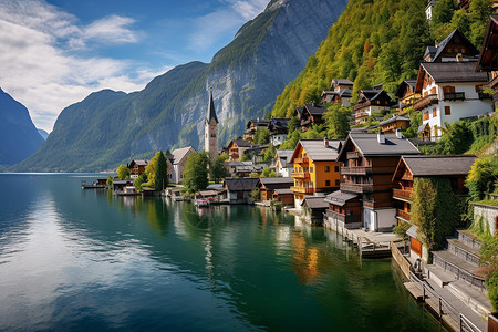 湖泊山峦间的美丽风景图片