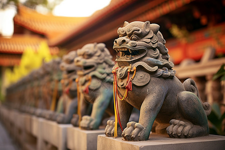 中国夸夸群古建群中的狮子背景