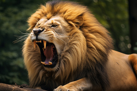 捕食狮子狮子在森林中咆哮背景