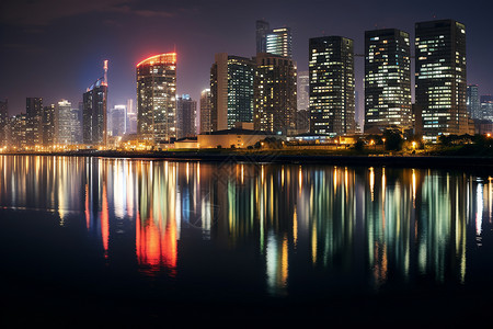 都市夜景的倒映图片