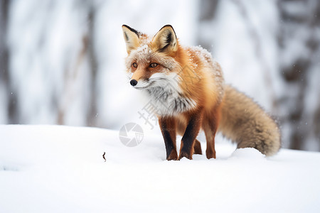 雪地上雪狐狐狸寒冬视野背景