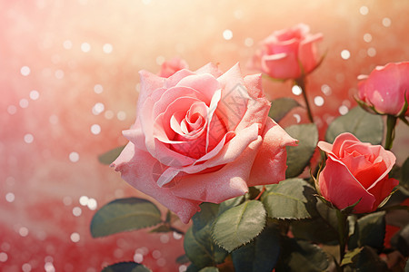 彩色玫瑰盛夏春风中的玫瑰花束设计图片