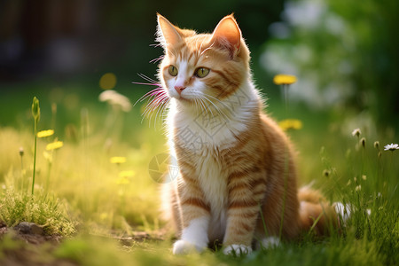 坐着草地上草地上坐着一只猫背景