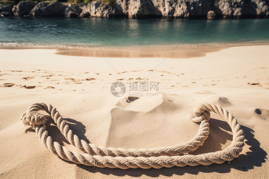 沙滩上的绳子图片
