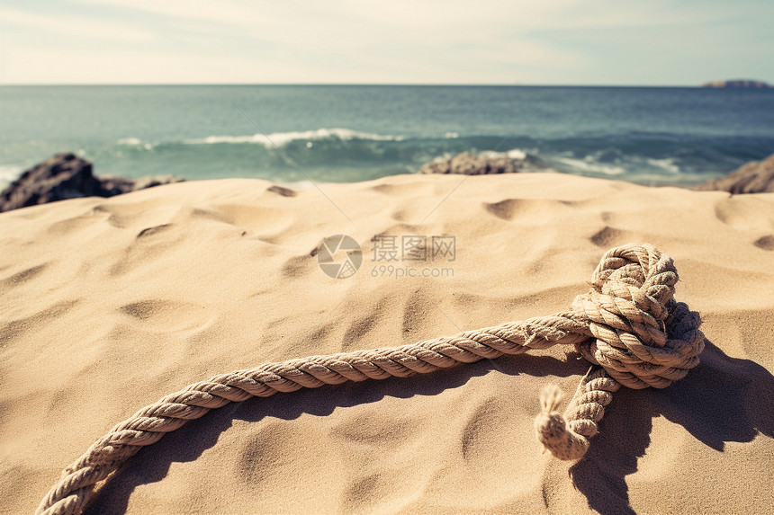 海滩上的绳子图片