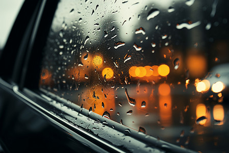 夜晚街头飘雨的车窗高清图片