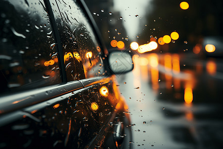 城市雨幕中的汽车高清图片