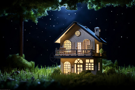 夜幕下的童话屋背景图片