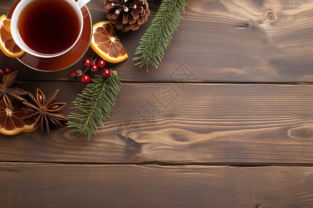热饮品木板上的红茶设计图片