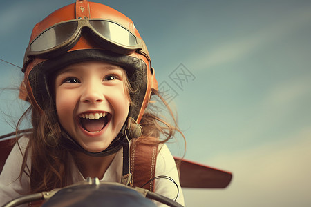 飞翔小女孩上的小女孩笑容满面设计图片