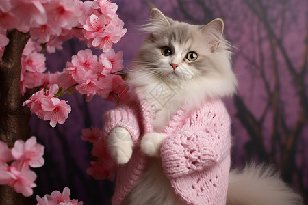 猫咪穿着粉色毛衣图片