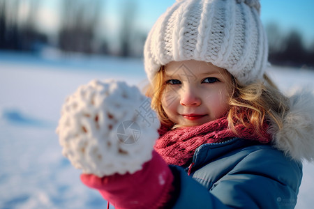 小女孩雪地打雪仗图片