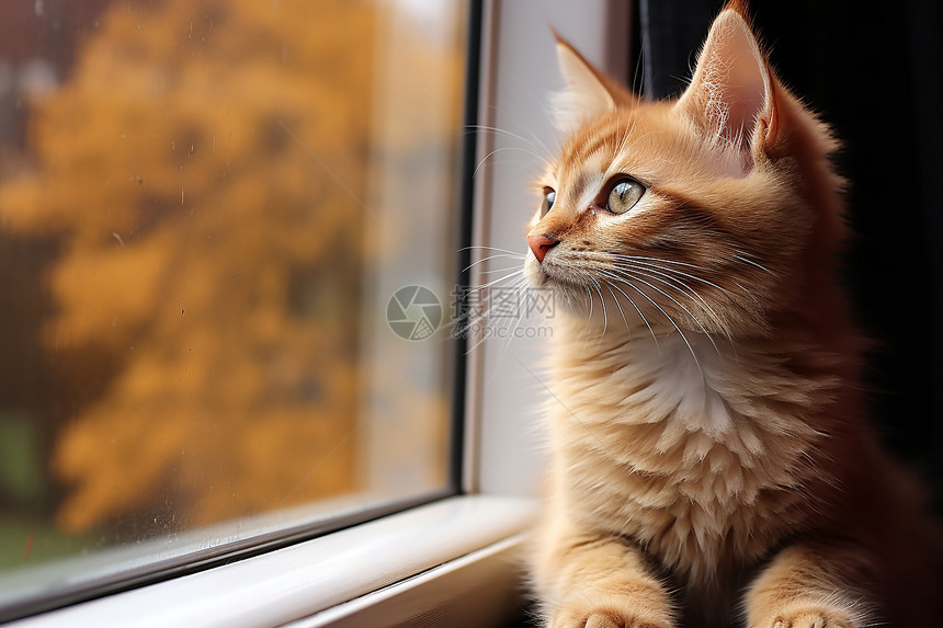 小猫坐在窗台上图片