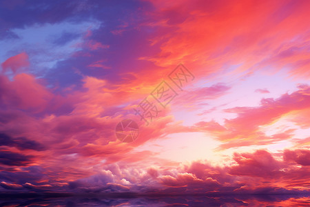 插画飞机夕阳余晖下的云朵背景