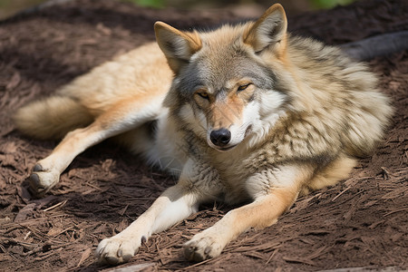 夜行性动物正在休息的野狼背景