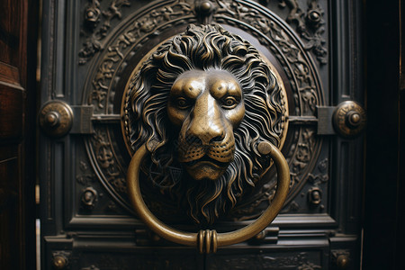 铜雕狮头门环背景图片