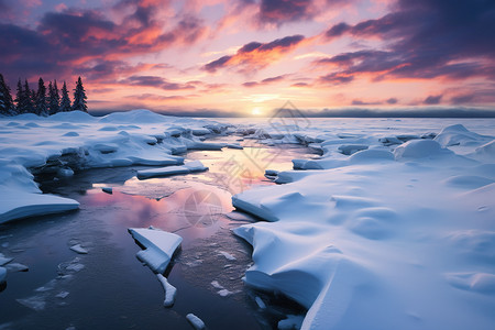 冬天湖面日落背景图片