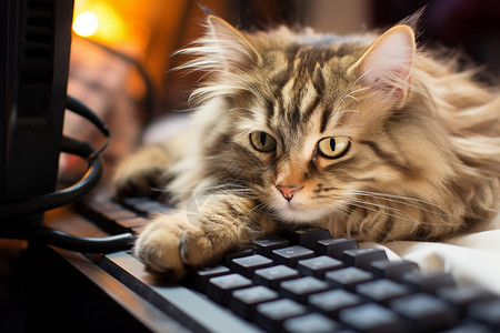 猫咪趴在键盘上图片