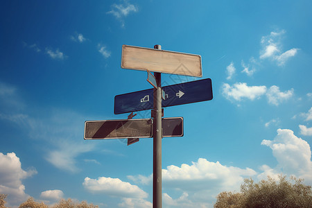 蓝天下的路标牌背景图片