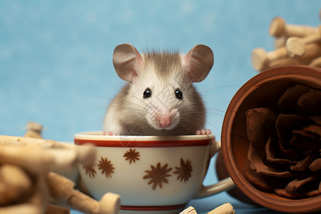 小老鼠坐在杯子里图片