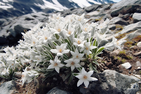 石山上开满小白花背景图片