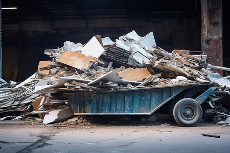 建筑垃圾堆放在垃圾车上图片