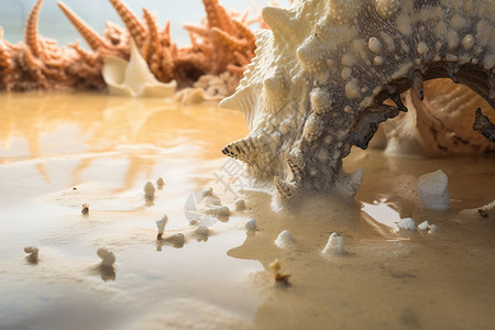 斯凯珊瑚海滩沙滩上的海洋生物背景