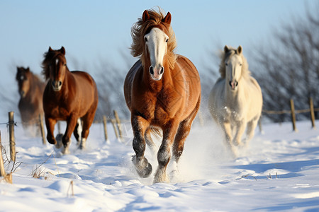 雪地里奔腾的马高清图片
