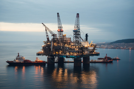 科技石油海面上的钻井平台背景