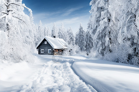 大雪覆盖的小屋图片