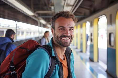 车站中微笑的男人背景图片