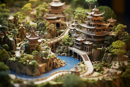 桥梁制作粘土制作的园林模型背景