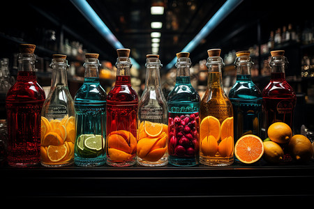 玻璃瓶里的果味饮料高清图片