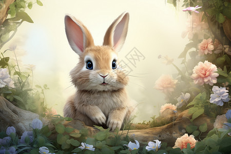 树林里的小兔子边框画高清图片