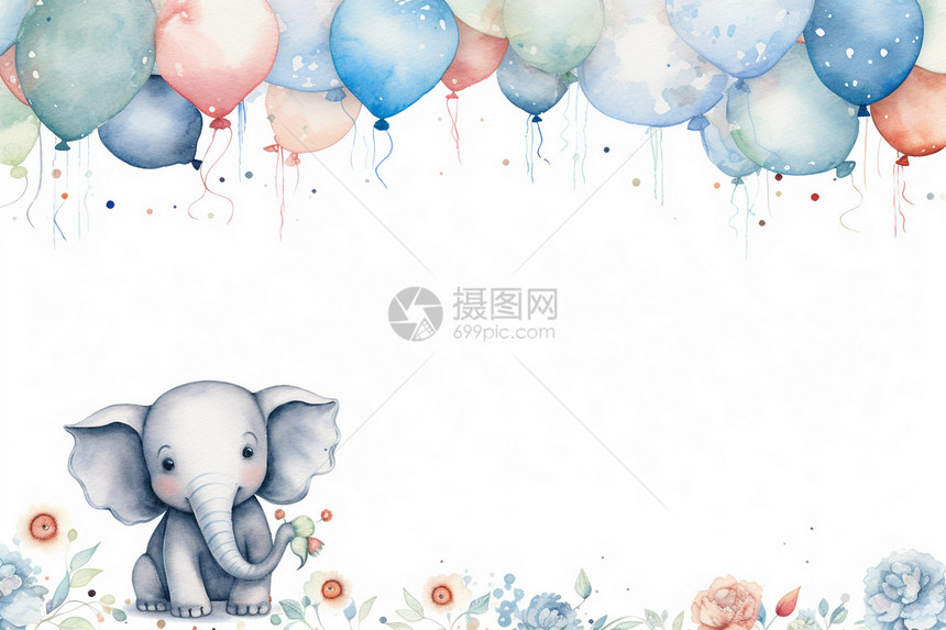 气球小象边框图片