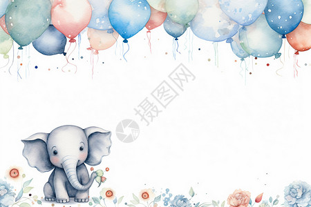生日边框气球小象边框插画
